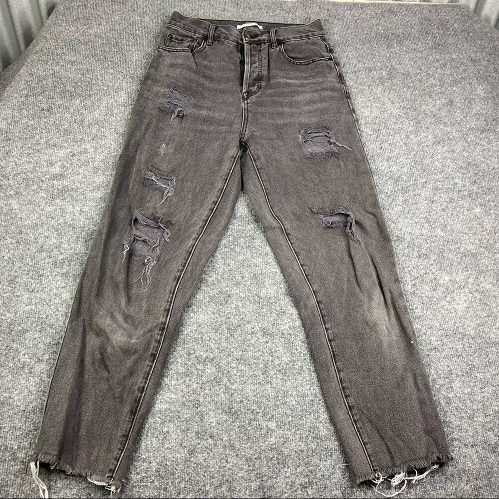 PacSun Jeans Womens Size 28 Black Distressed High Waisted Button Fly‎ Raw Hem